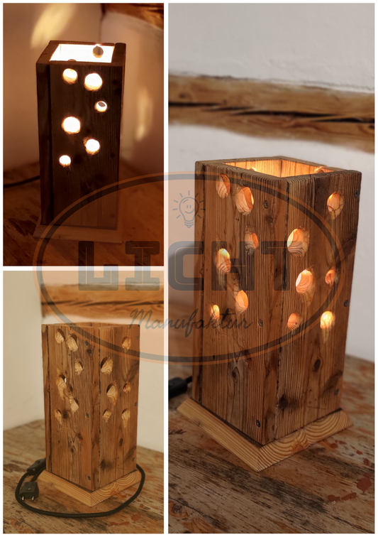 Rustikale Nachttischlampe aus Holz